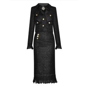 Lux Tweed Two-Piece Skirt Suit, Size XS
